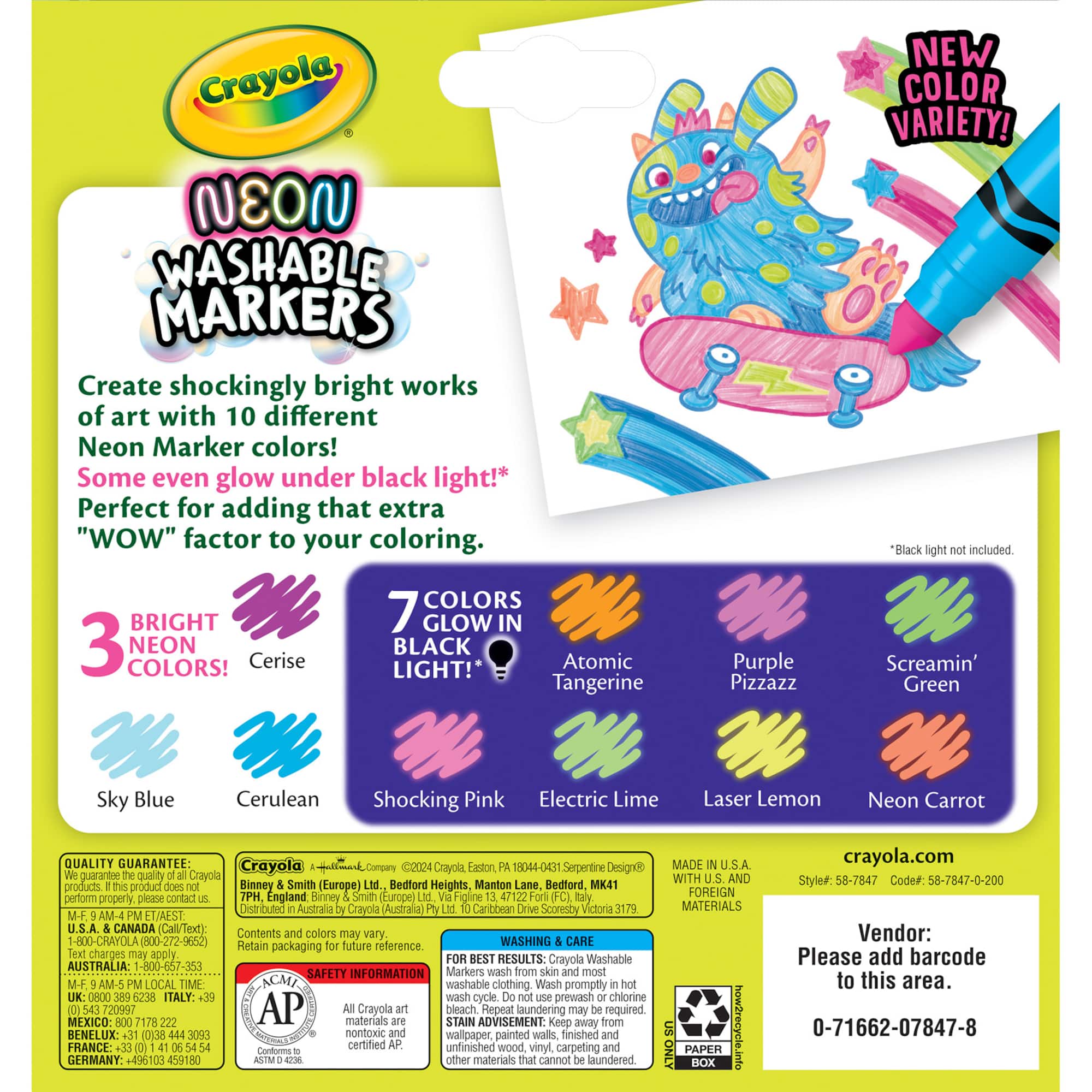 Crayola® Washable Neon Broad Line Markers, 6 Packs of 10